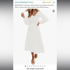 Amazon Smocked White Midi Dress - Size Small